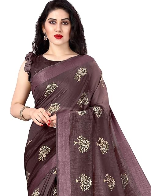 MIRCHI FASHION Women's Cotton Blend Mix 2-Tone Foil Printed Saree with Blouse Piece